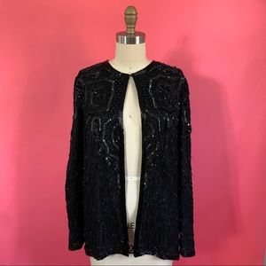Vintage Glam Sequin Embellished Subtle Party Beaded Cardigan - S